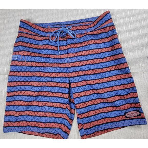 Vineyard Vines Angler Stripe Board Shorts Men's‎ 30 Blue/Red Stripe Unlined - Picture 1 of 7